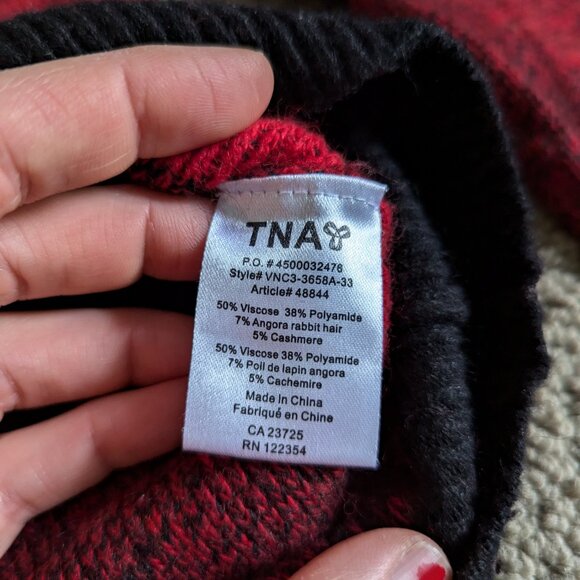 TNA Black & Red Plaid Sweater – with Cashmere & Angora Blend, XXS (fits like S) - Picture 6 of 6